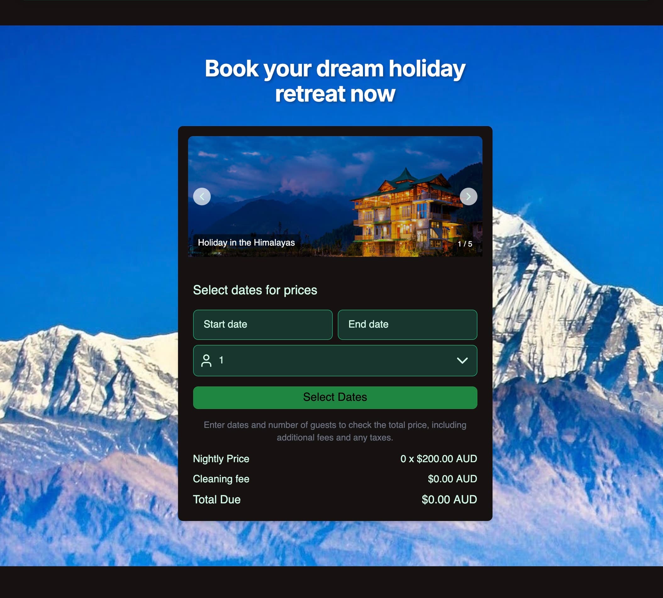 Preview of Single Property with Booking Widget
